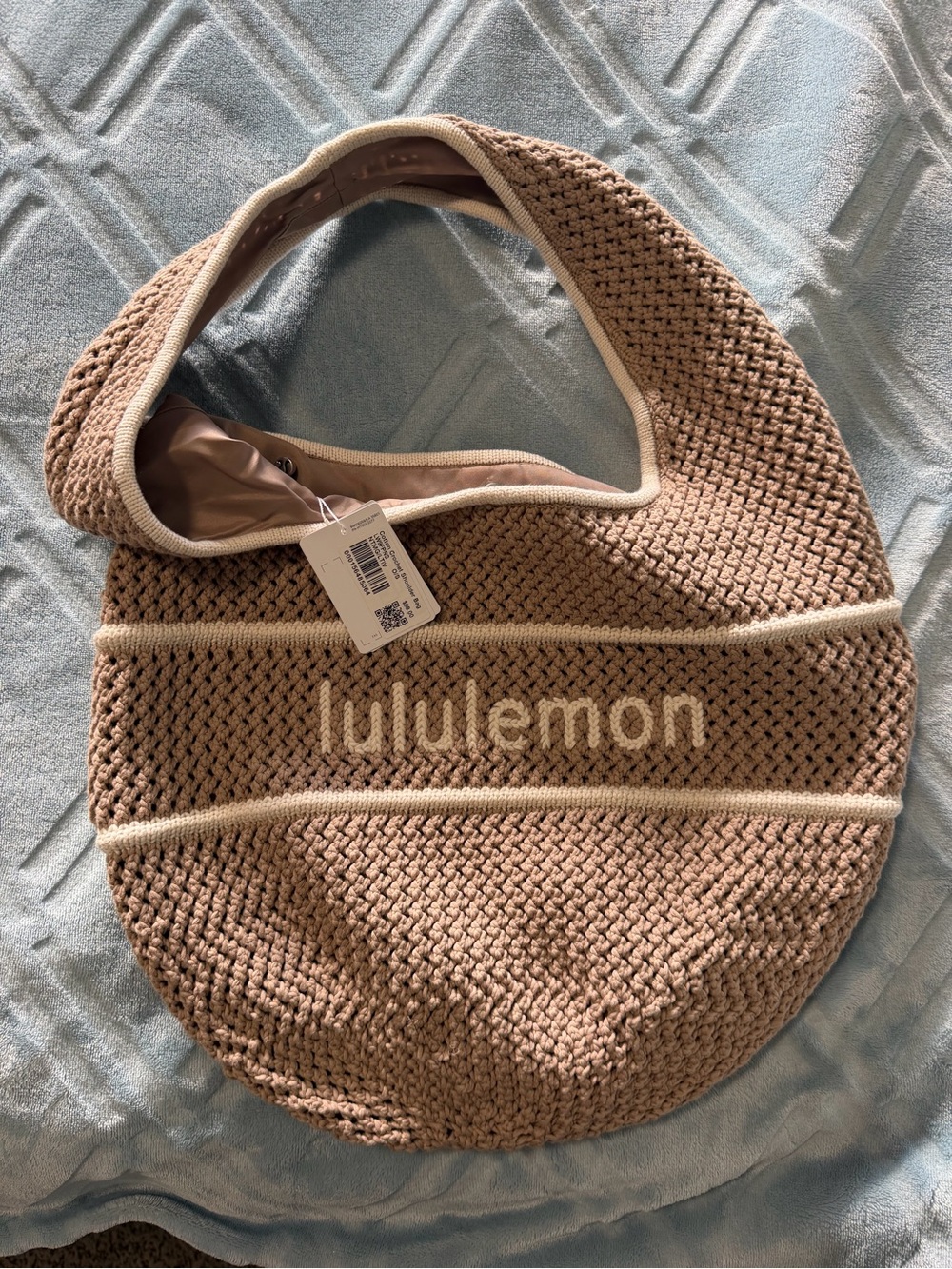 lululemon athletica Taupe Woven Shoulder Bag with Cream Trim